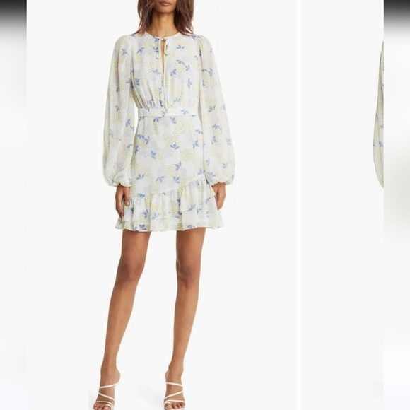 Ted Baker Suziiee Floral Long Sleeve Tiered Mini Dress In Sky Blue Size U.S 4 - Picture 13 of 13